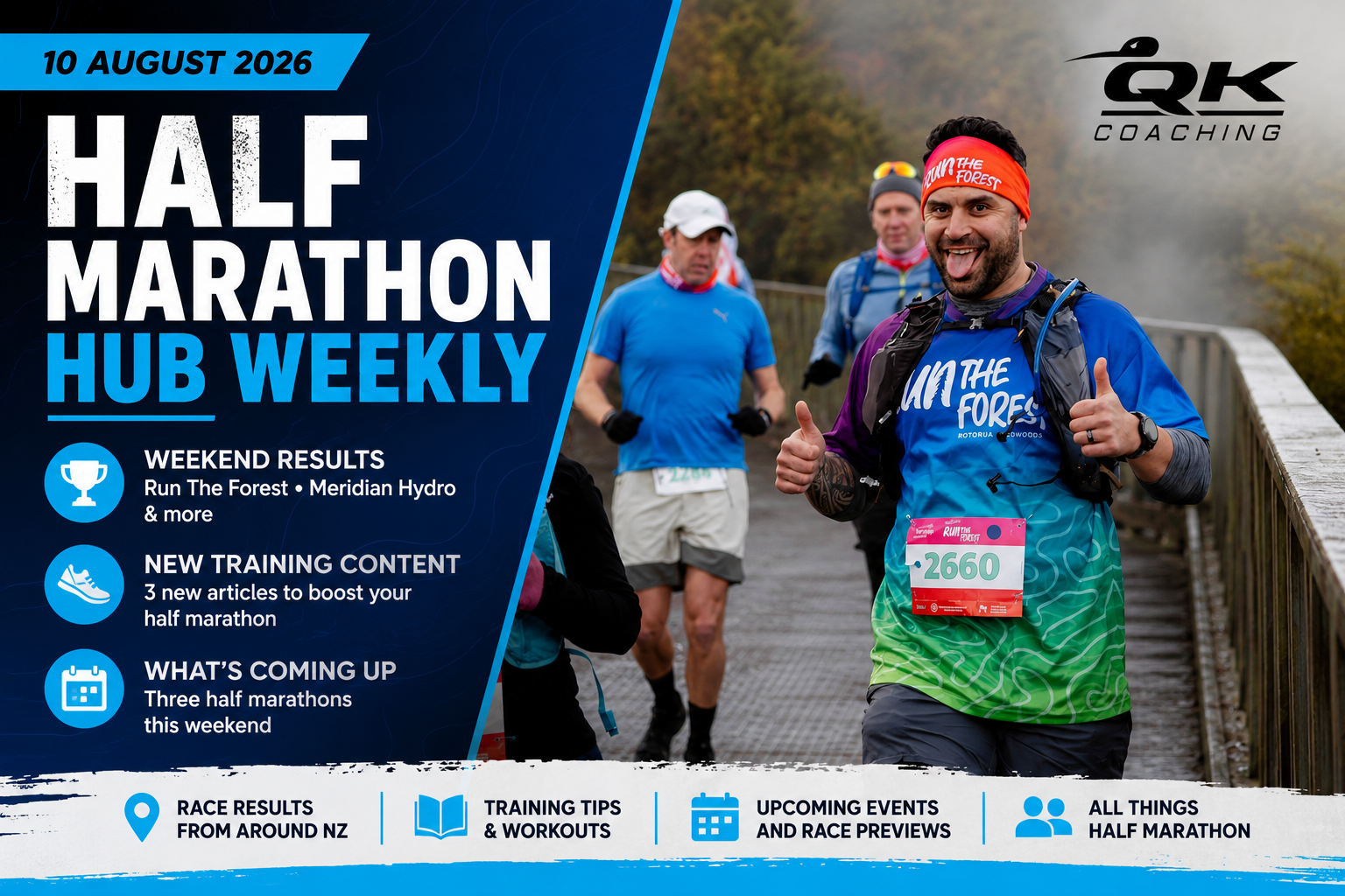 Half Marathon Hub Weekly 10 August 2026 featuring Run The Forest Rotorua