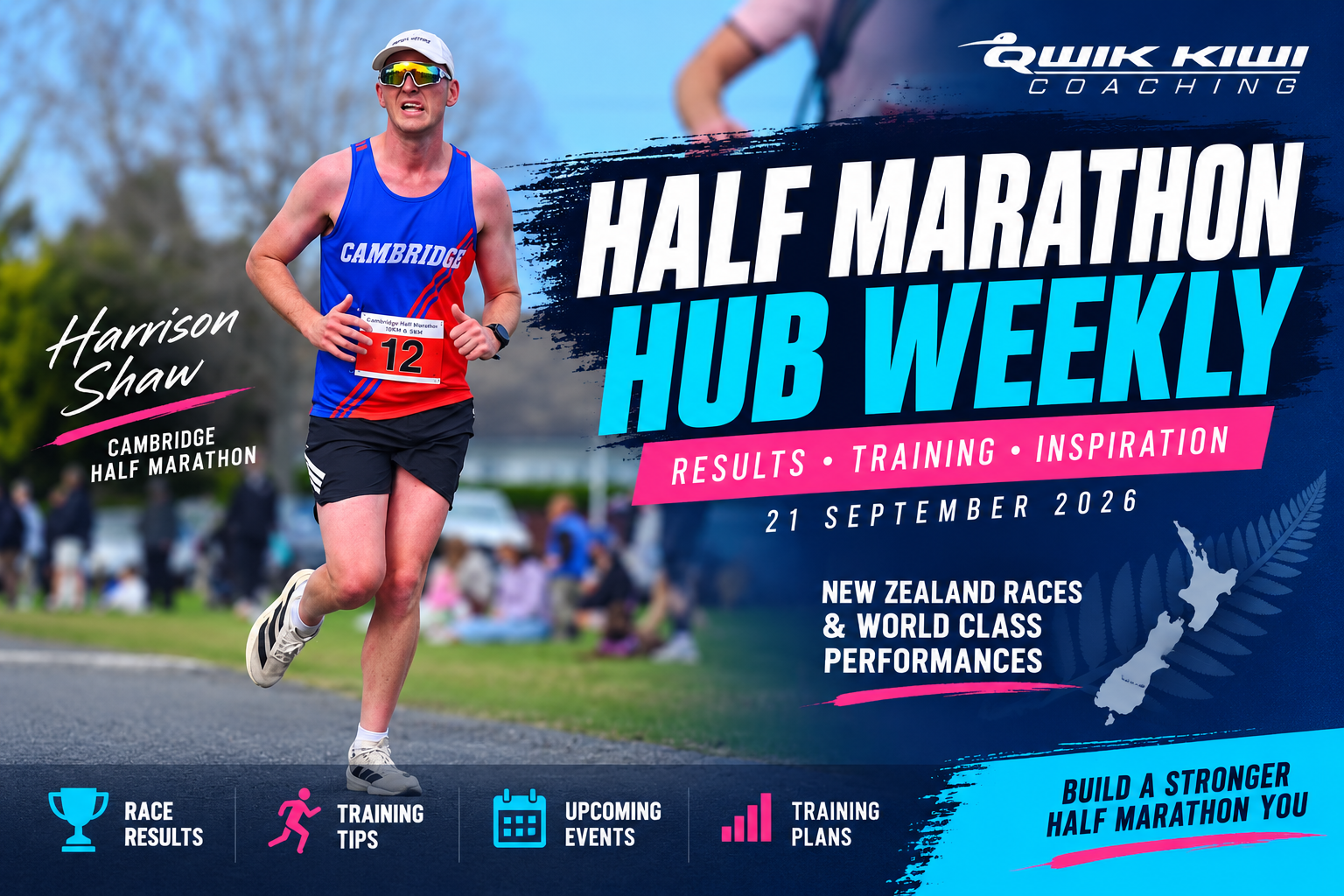 Half Marathon Hub Weekly 21 September 2026 featuring Harrison Shaw running the Cambridge Half Marathon