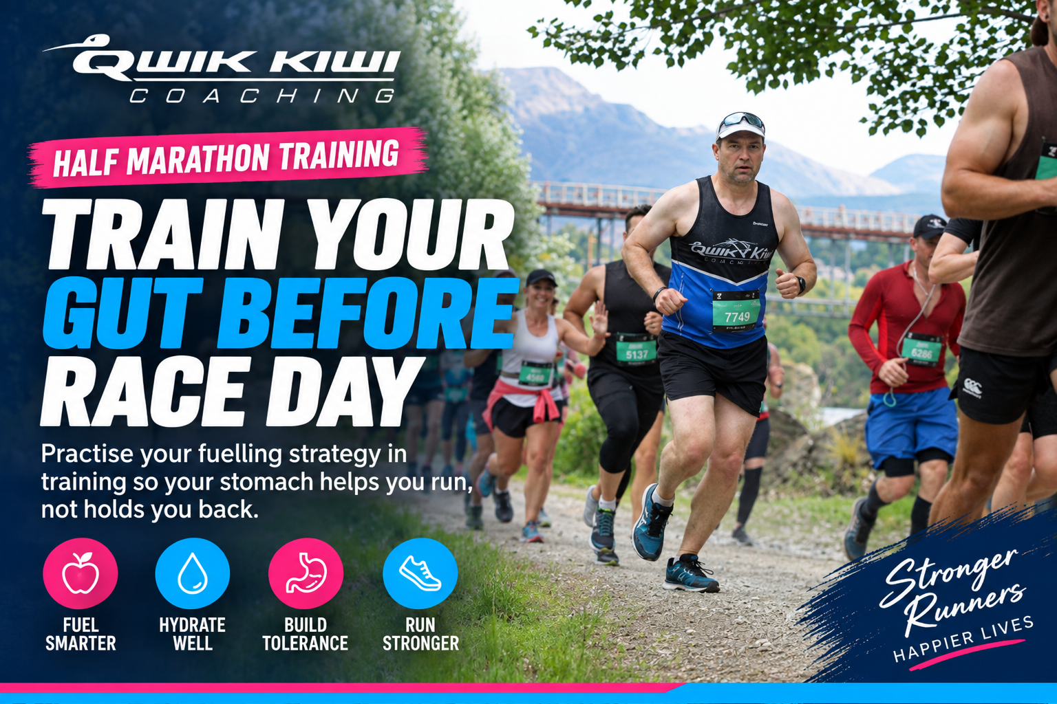 Half marathon runner practising race-day fuelling and gut training